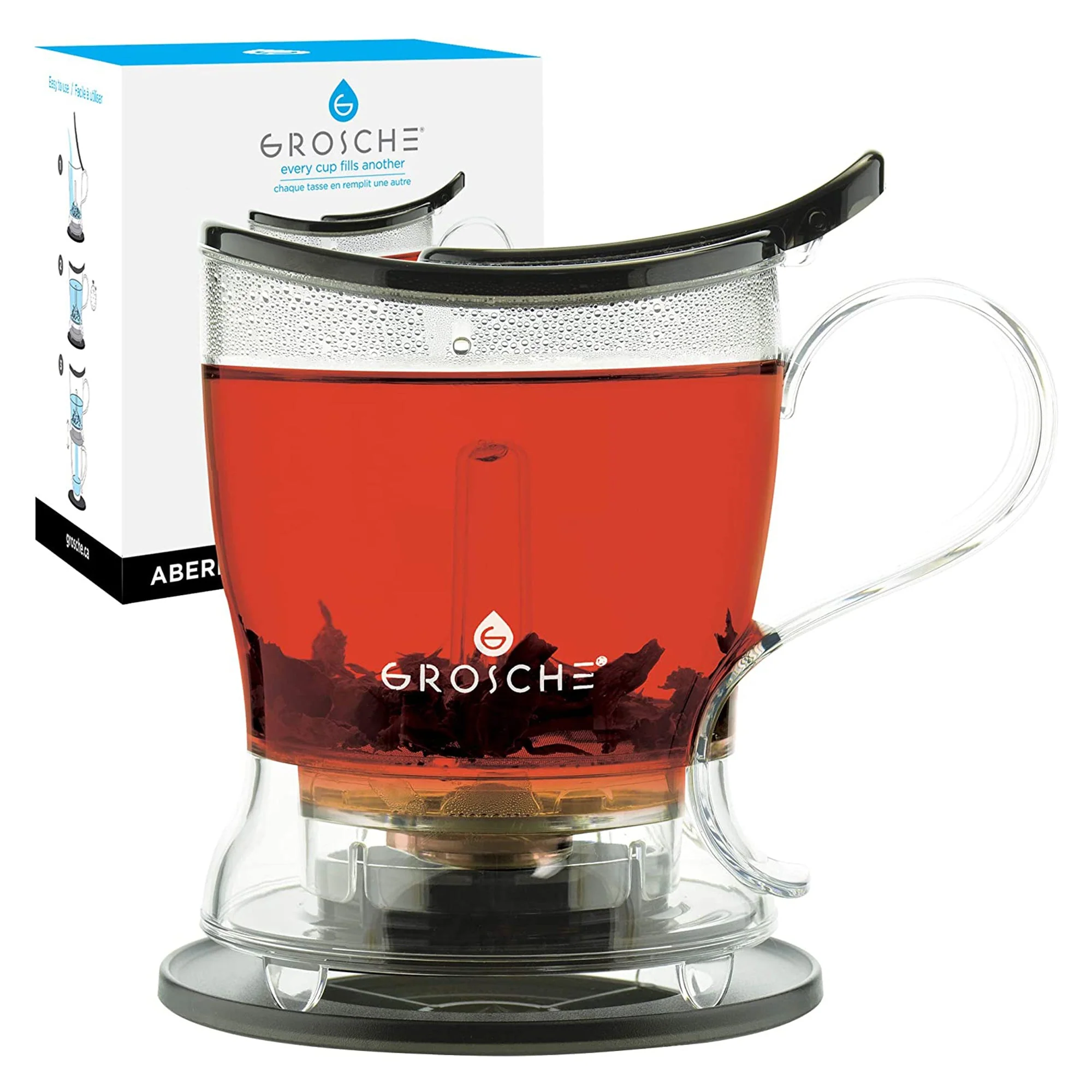 GROSCHE ABERDEEN Easy Pour Tea Steeper, Tea Maker, Bottom Dispensing Teapot - 17.7 fl. oz / 525mL Capacity, Black